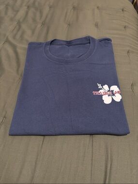 Trader Joe's Navy Blue Floral Logo Tee